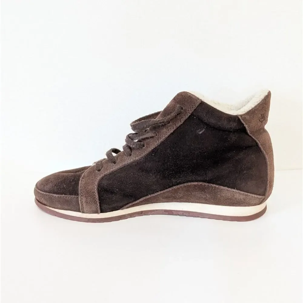 Loro Piana Suede Wedge Sneakers Boots Womens EU39.5/US8 Brown High Top Lace Up